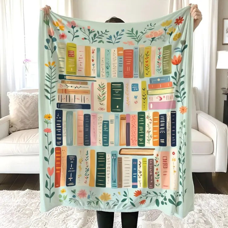 Vintage Books and Wildflowers Throw Blanket, Soft Flannel for Couch and Bed, Cottagecore Decor, Bookish Gift for Book Lovers - View 6
