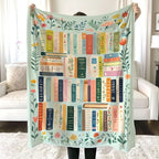 Vintage Books and Wildflowers Throw Blanket, Soft Flannel for Couch and Bed, Cottagecore Decor, Bookish Gift for Book Lovers - View 6