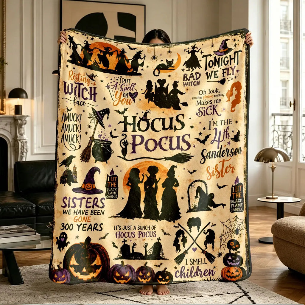 Comfortable Halloween Three Witches & Pumpkin Print Flannel Blanket, Soft Warm Anti-Pilling Cozy Throw, Ideal Fall & Winter Gift, Fall Blankets - View 1