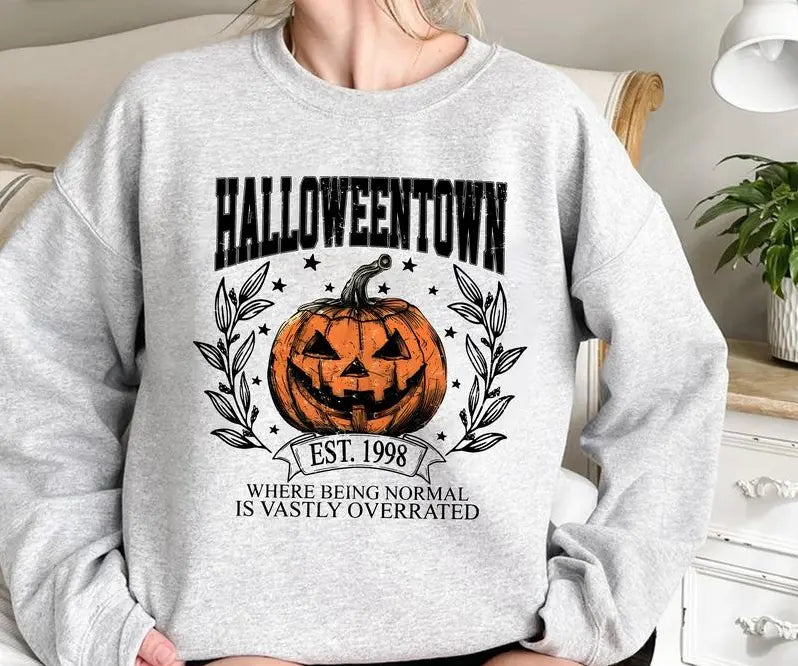 Halloweentown University Shirt - Sweatshirt - Hoodie, Halloween Town Est 1998 Sweatshirt, Fall Sweatshirt, Vintage Pumpkin Shirt, Women Halloween Sweatshirt, Spooky Season, Halloween Gift, Full Color, For Men, For Women, Casual, Classic Fashion, Tee Print