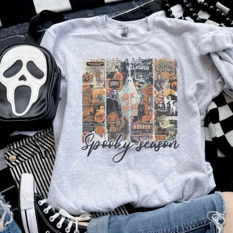 Spooky Season Collage Sweatshirt - Ash Grey - Spooky Sweatshirt - View 3