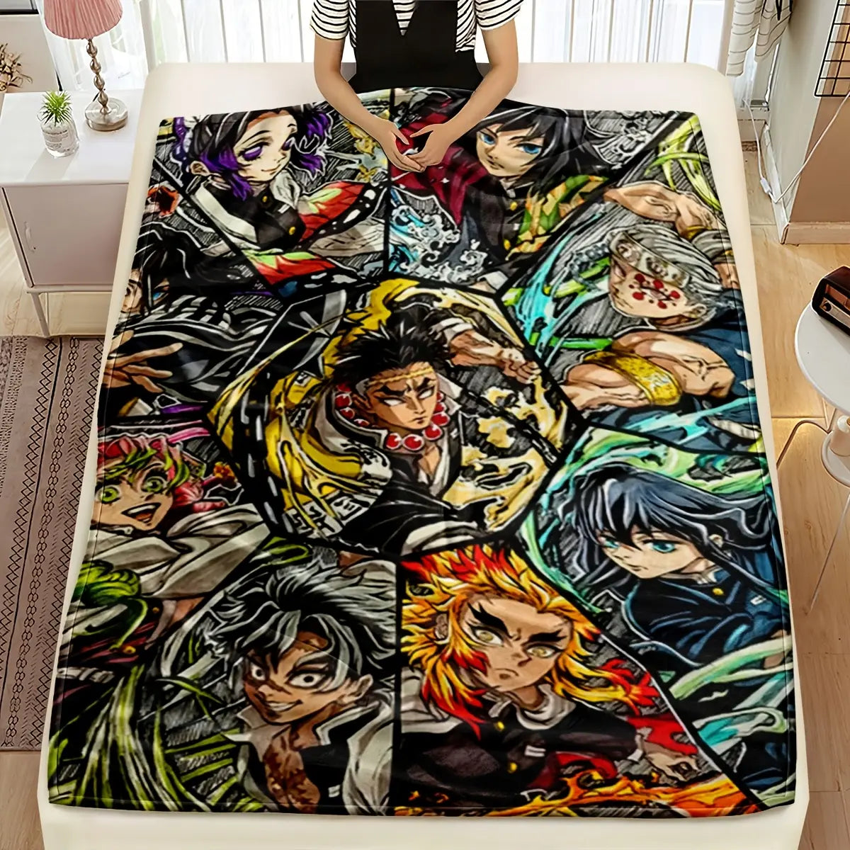 Ultra-Soft Anime Print Flannel Throw Blanket Home Sofa Bedroom Dorm Couch Office Car Travel Blankets Gift for Men Women Boys Girls - View 3