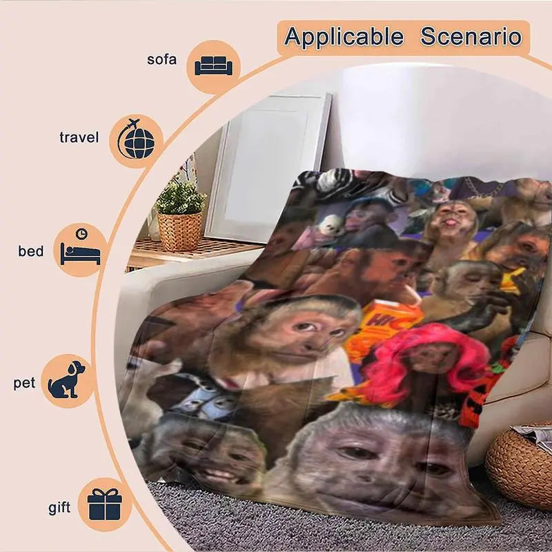 Funny Monkey Face Blanket, Soft Flannel Throw for Home Decor & Camping, Unique Gift for Animal Lovers, Warm & Durable Design Christmas gift Dream Weave Home - View 3