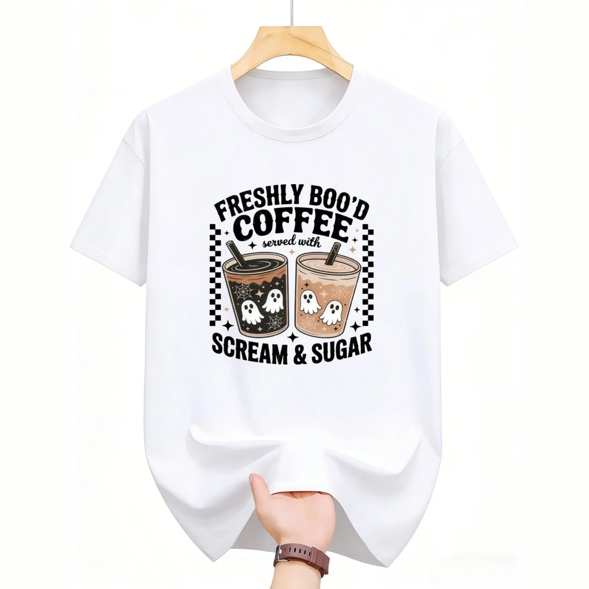 Women's Ghost Coffee Halloween T-Shirt - Unisex Tops for Women, Cute Spooky Print Trendy Graphic Shirts, Retro Cozy Fall Apparel - View 11