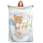 Kawaii Rilakkuma Knitted Flannel Throw Blanket - Figure Print Bed Accessories, Cutecore Stuff, Cozy Girly Room Stuff, Teen Room Decor, Soft Warm Summer AC Use, Home Goods Gift for Girls - View 28