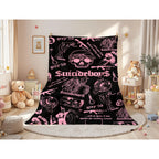 Retro Punk Full Wrap Print Blanket, Premium Soft Fleece Pink Black Horror Skull & Clown Art Blanket Versatile For Sofa Nap Camping And Fan Collectible Present - View 4