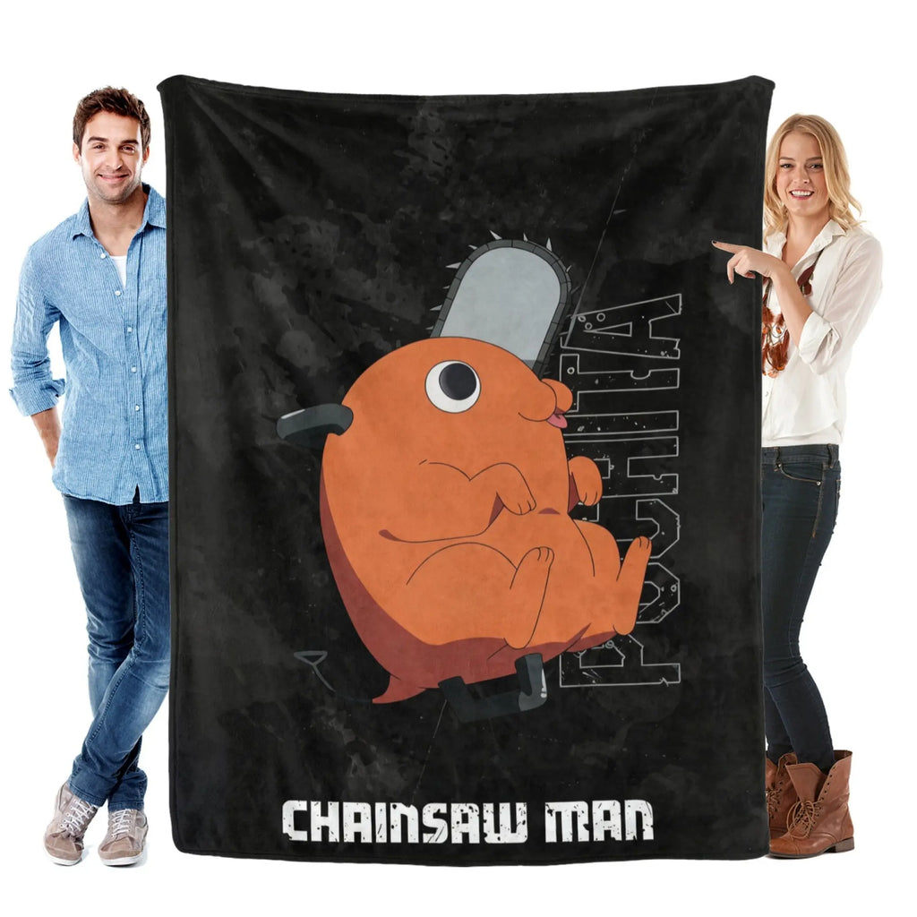 Chainsaw Man Pochita Cute Pattern Flannel Blanket Light Yellow with Adorable Pochita Eating Toast Repeated in Playful Design for Fans - View 6