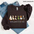 Spooky Goose on the Loose Sweatshirt, Funny Halloween Goose Graphic, Unisex Crewneck for Fall, Apparel Made In The US - Caps Apparel - View 3