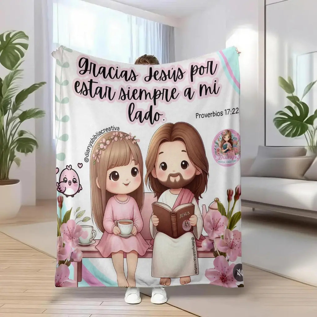 Christian Print Throw Blanket - Fluffy, Soft Cozy Cartoon Printed Jesus & Kids Design, Ultra Plush Lightweight, Floral Scripture, Machine Washable Blanket for Bed, Christmas Easter Gift - View 4