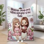 Christian Print Throw Blanket - Fluffy, Soft Cozy Cartoon Printed Jesus & Kids Design, Ultra Plush Lightweight, Floral Scripture, Machine Washable Blanket for Bed, Christmas Easter Gift - View 4
