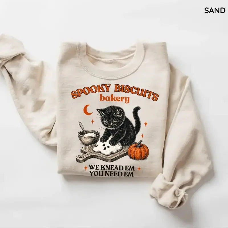 Kitty Biscuits Halloween Sweatshirt Black Cat Crewneck in Multiple Colors