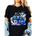 Women's Short-Sleeve Round Neck Print Sports Top - Spooky Cute Halloween Style, Soft Breathable, Ghost & Blue Pumpkin Graphic for Fall Daily Wear & Halloween Parties