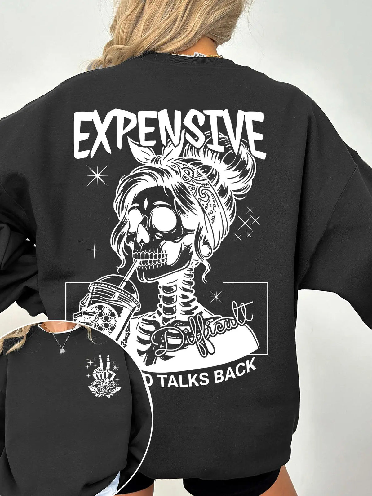 Women's Letter, Halloween & Skeleton Print Drop Shoulder Sweatshirt, Gothic Streetwear, Fashion Casual Long Sleeve Crew Neck Pullover for Daily Holiday Outdoor Wear, Women Clothing for Fall & Winter, Lady Tops, Womenswear