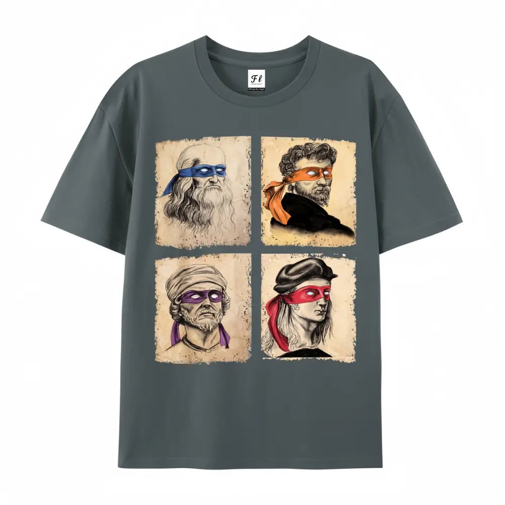 Graphic Tee Mens Casual Short Sleeve T Shirt Featuring Humorous Italian Artists and Teenage Mutant Ninja Turtles Artwork Regular Fit Round Neck Tee for Art Enthusiasts and Ninja Turtle Fans Oversized Casual Men's Letter Pattern Printed T-Shirt Street