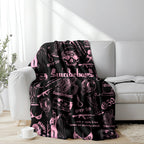 Retro Punk Full Wrap Print Blanket, Premium Soft Fleece Pink Black Horror Skull & Clown Art Blanket Versatile For Sofa Nap Camping And Fan Collectible Present - View 2