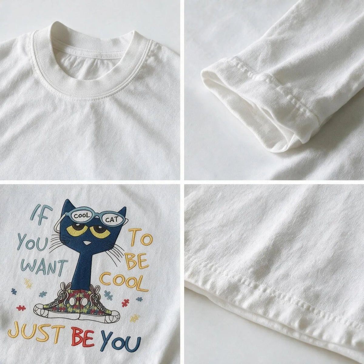 If You Want To Be Cool Just Be Yourself Pete Cat T-Shirt, Animal Tee, Cartoon Tshirt, Gifts Shirt, Unisex Vintage Graphic Tees Gothic Grunge Y2k Emo Scene Amity Affliction Style Clothes Men Women Streetwear Streetwear Tee Tops Casual Womenswear Crewn