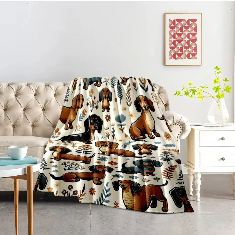 Super Soft Cute Dachshund Prints Flannel Printed 3D Blanket, As Birthday Gifts, Family, Wedding, Souvenir Blankets, Polyester Blankets Suitable For All Seasons, Washable, Machine Washable, Lightweight, Breathable, Comfortable, Warm, Unique - View 5