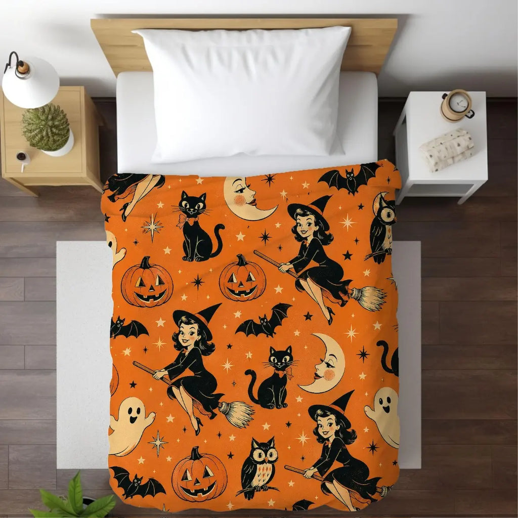 Halloween Witch Flannel Blanket, Retro 60s Flannel Throw Blanket, Soft Cozy Plush for Bed Sofa, Spooky Fall Room Decor, Christmas Gift - View 6
