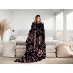 Retro Punk Full Wrap Print Blanket, Premium Soft Fleece Pink Black Horror Skull & Clown Art Blanket Versatile For Sofa Nap Camping And Fan Collectible Present - View 3