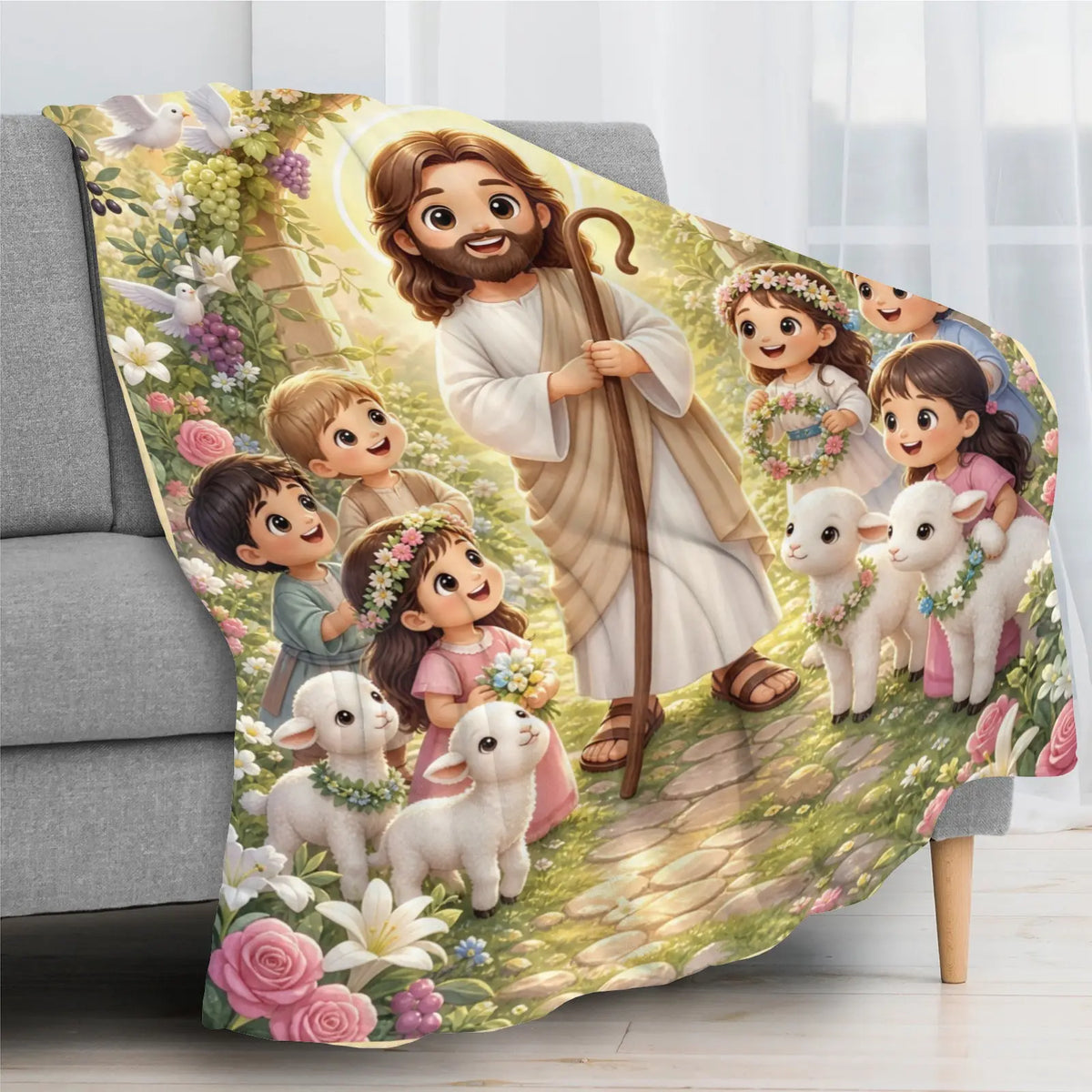 Jesus Cartoon Lamb Blanket - Soft Flannel Throw, Warm Cozy Lightweight Blanket for Sofa, Bed, Travel, Office, Birthday & Holiday Gift - View 7