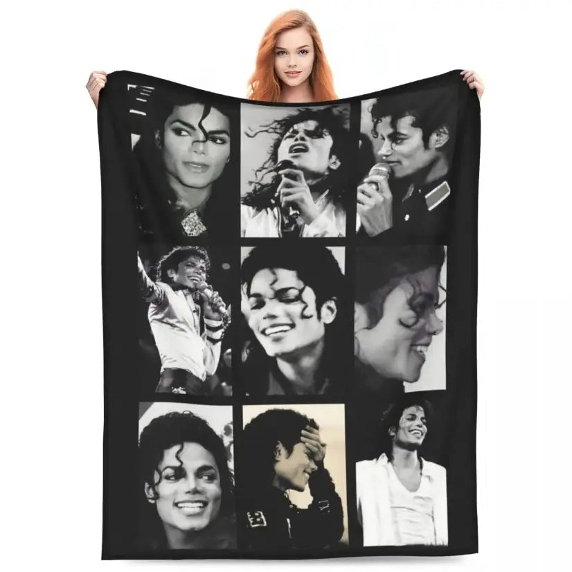 Michael Jackson Flannel Blanket King Of Pop Music Legend Photo Retro 80s Style Soft Warm Throw For Gamer Room Decor Dorm Essential Bed Sofa Home Holiday Gift - View 1