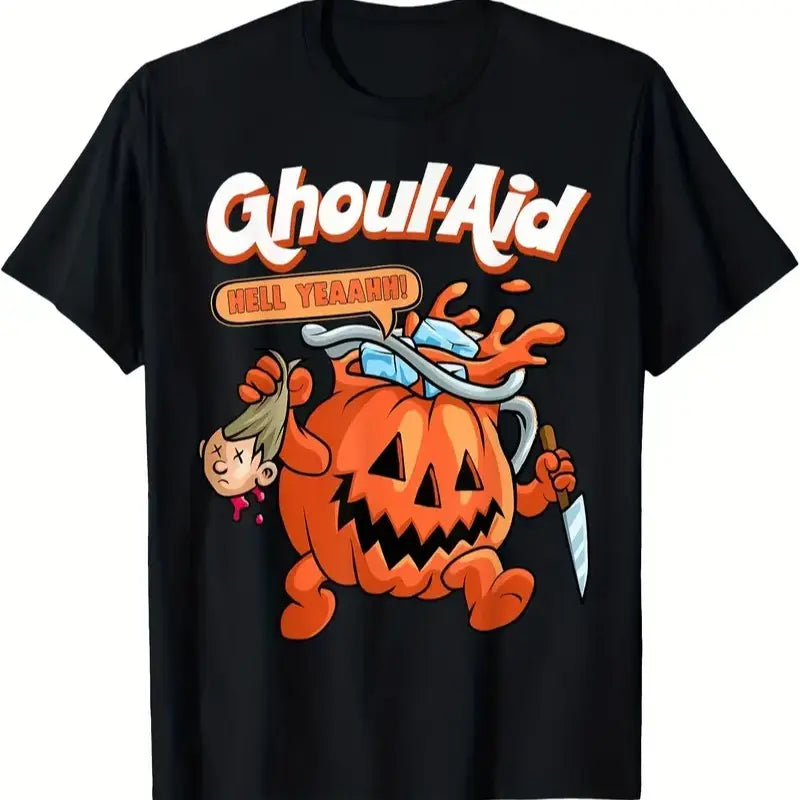 Unisex Fitted 100% Cotton Halloween Ghoul Aid Graphic Short-Sleeve Round Neck T-Shirt - Smooth, Sweat-Wicking, Basic, Wrinkle-Resistant Casual Party Streetwear Top