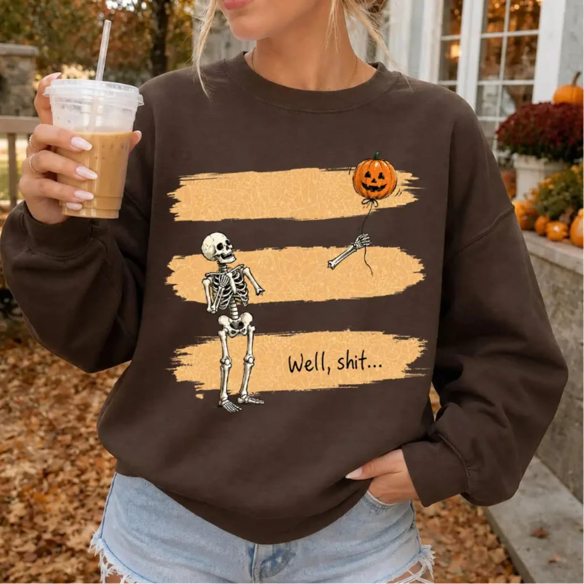 Gildan Funny Skeleton Lost Balloon Halloween Sweatshirt for Women