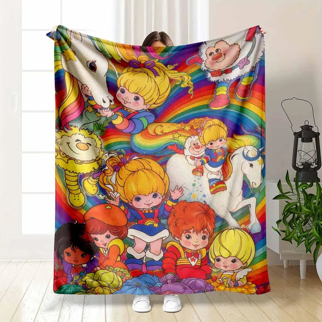 Rainbow Brite Flannel Fleece Throw Blanket 80s Retro Cartoon Starlite Color Kids Magical Horse HD Print Ultra Soft Non Shedding Warm Cozy Sofa Decor Nostalgia Gift - View 1