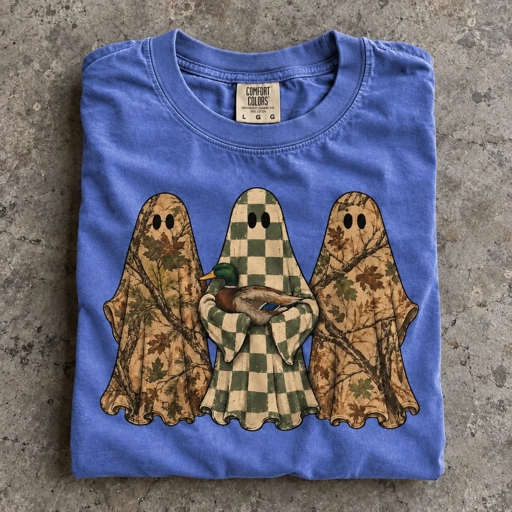 Hunting Season Ghosts Comfort Shirt: Camo Mallard Duck Halloween Tshirt - View 21