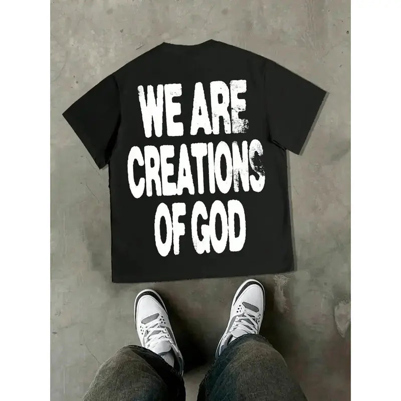Men's Loose Fit Cross Necklace Print T-Shirt