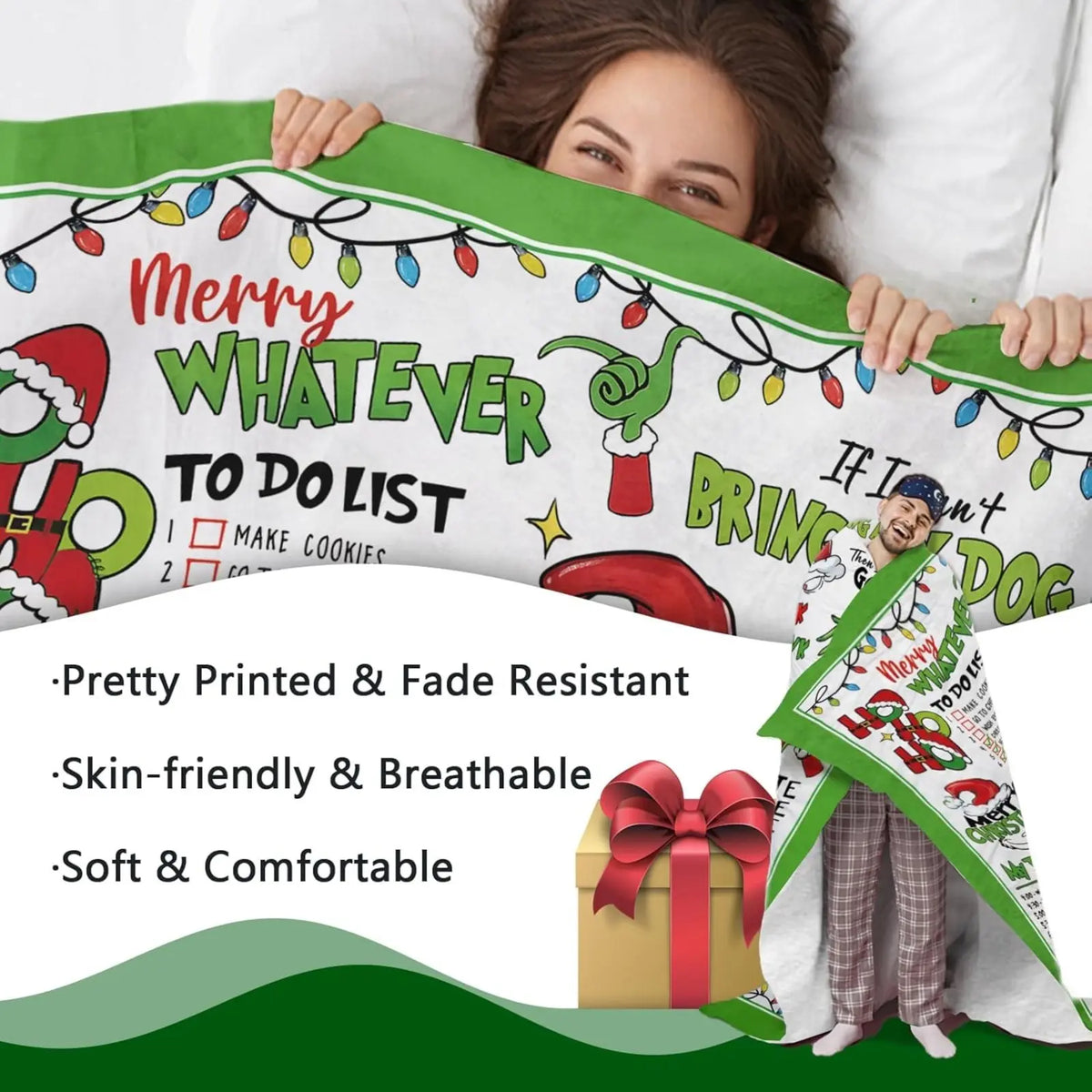 Funny Merry Christmas Flannel Throw Blanket, Funny Xmas Tree Birthday Gifts for Kids Men Women, Winter Holiday Soft Blankets for Bedding Sofa Home Decor Gift Idea - View 2