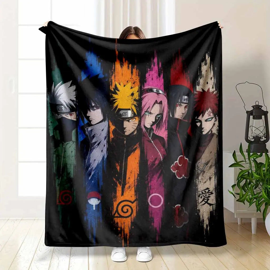 Japanese Anime Ninja Flannel Blanket - Vibrant Abstract Brushstroke Artwork, Soft Warm Lightweight Durable, Ideal for Bedrooms, Living Rooms, Fan Gifts, Decorative Throws, Movie Companions - View 1