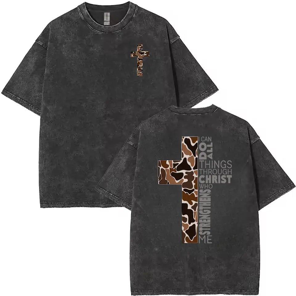 Christian T-Shirt with Camo Cross & Philippians 4:13