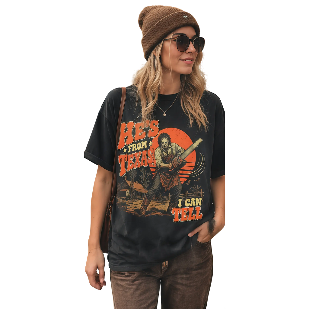 Texas Movie Graphic T-Shirt - Halloween Regular Fit Tee, Spooky Season Fan Top - View 7