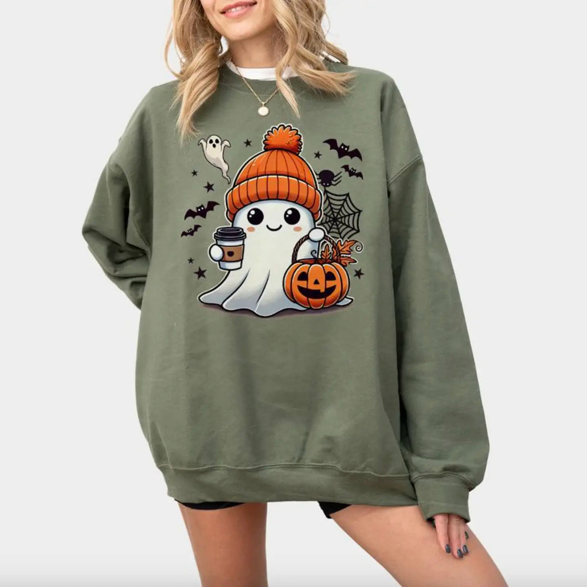 Halloween Ghost Sweatshirt - Shirt - Hoodie, Cute Ghost Sweatshirt, Halloween T-shirt, Cute Fall Shirt, Spooky Season Sweatshirt, Trendy Ghost Halloween T-shirt, Funny Ghost T-shirt, Full Color, For Men, For Women, Classic Fashion, Full Sizes, Tee Print - View 2