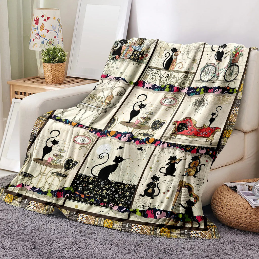 Cat Pattern Flannel Blanket, 1 Count Soft Comfortable Cozy Graphic Throw Blanket with Storage Bag, Air-conditioned Room Blanket, Warm Nap Blanket for Home Office Travel, Cozy Blankets - View 8