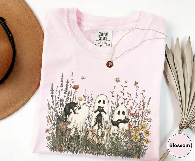 Ghost Cat Cottagecore T-Shirt, Cotton Tee