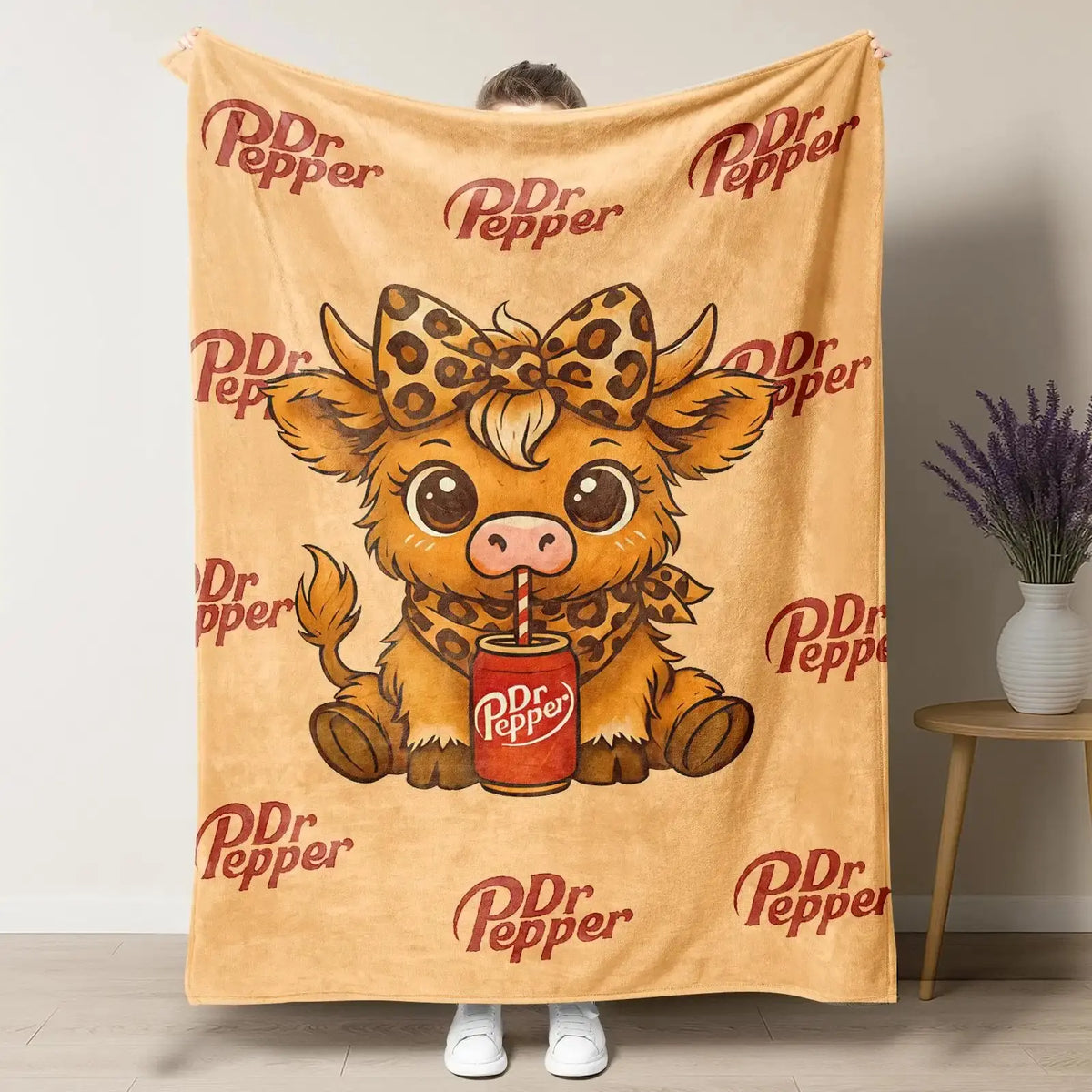 Cartoon Printed Character-Themed Cute Highland Cow Pattern Throw Blanket, 100% Polyester Cute Home Textile, Soft Warm Lightweight Blanket for Home & Office Gifts - View 4