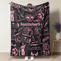Retro Punk Full Wrap Print Blanket, Premium Soft Fleece Pink Black Horror Skull & Clown Art Blanket Versatile For Sofa Nap Camping And Fan Collectible Present - View 1