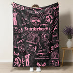 Retro Punk Full Wrap Print Blanket, Premium Soft Fleece Pink Black Horror Skull & Clown Art Blanket Versatile For Sofa Nap Camping And Fan Collectible Present - View 1