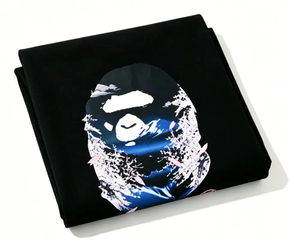 Vintage Blue Shade Camo Monkey Outline T-Shirt for Youth & Adults