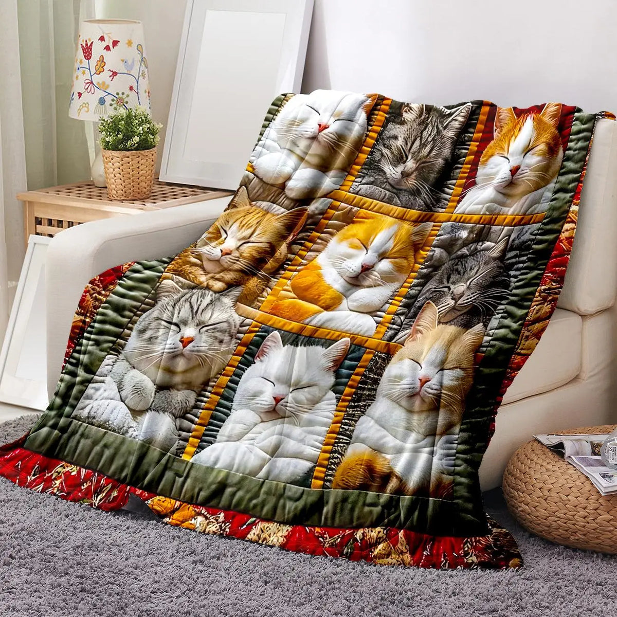 Cat Pattern Flannel Blanket, 1 Count Soft Comfortable Cozy Graphic Throw Blanket with Storage Bag, Air-conditioned Room Blanket, Warm Nap Blanket for Home Office Travel, Cozy Blankets - View 6