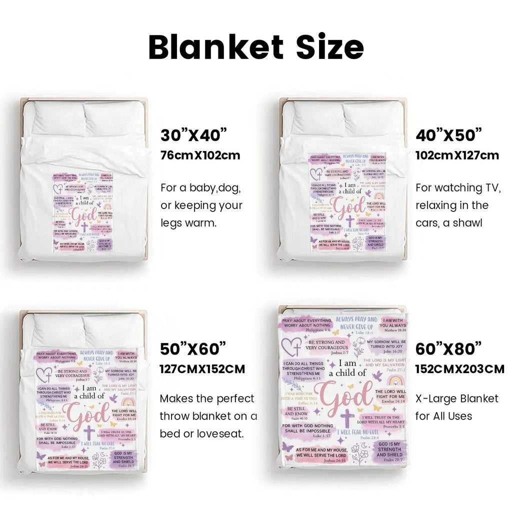 Faith-Based Printed Flannel Soft Throw Blanket (60x80 in) - "I Am A Child Of God" Bible Quote Collage, Pastel Watercolor Religious Print, Blankets for Sofa, Girl Room Decor, Heartwarming Gift for Girls,back to school,back to school shopping,home decor - View 3