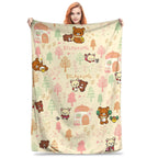 Kawaii Rilakkuma Knitted Flannel Throw Blanket - Figure Print Bed Accessories, Cutecore Stuff, Cozy Girly Room Stuff, Teen Room Decor, Soft Warm Summer AC Use, Home Goods Gift for Girls - View 29