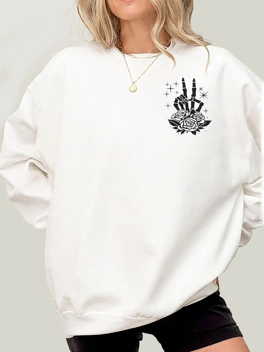 Women's Letter, Halloween & Skeleton Print Drop Shoulder Sweatshirt, Gothic Streetwear, Fashion Casual Long Sleeve Crew Neck Pullover for Daily Holiday Outdoor Wear, Women Clothing for Fall & Winter, Lady Tops, Womenswear