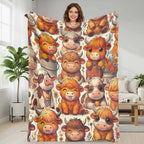 Highland Cow Flannel Throw Blanket - Cute Cows Cartoon Print, Anti-Pilling Flannel Fabric, Plush-Durable Weave, Soft Warm Lightweight Decorative for Sofa Bedroom, Sohochic Gift - View 1