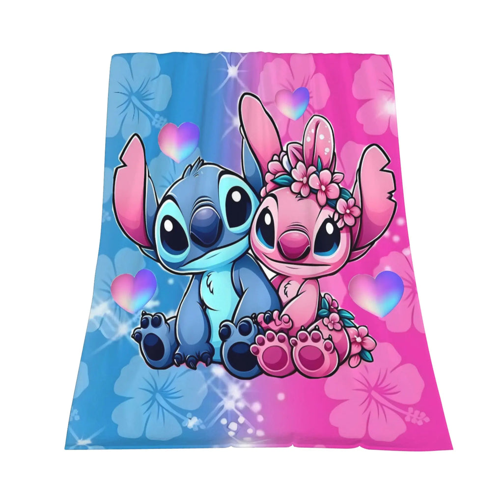[SummerVibes] DISNEY CLASSIC Stitch & Angel Flannel Blanket - Soft, Warm, Lightweight with Vibrant Cartoon Design, Sofa, Bed, Office, Blanket for Couch - View 3