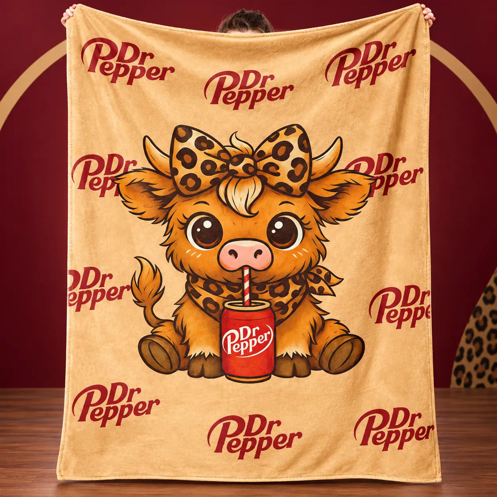 Cartoon Printed Character-Themed Cute Highland Cow Pattern Throw Blanket, 100% Polyester Cute Home Textile, Soft Warm Lightweight Blanket for Home & Office Gifts - View 1