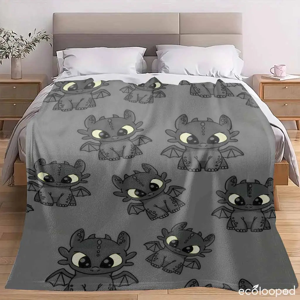 Toothless Dragon Print Flannel Blanket Throw - Anti-Pilling, Wrinkle-Resistant, Lightweight Cozy Chic Cuddle Blanket for Toddlers, Decorative Sofa & Bed Use, Cool Evening Gift - View 3