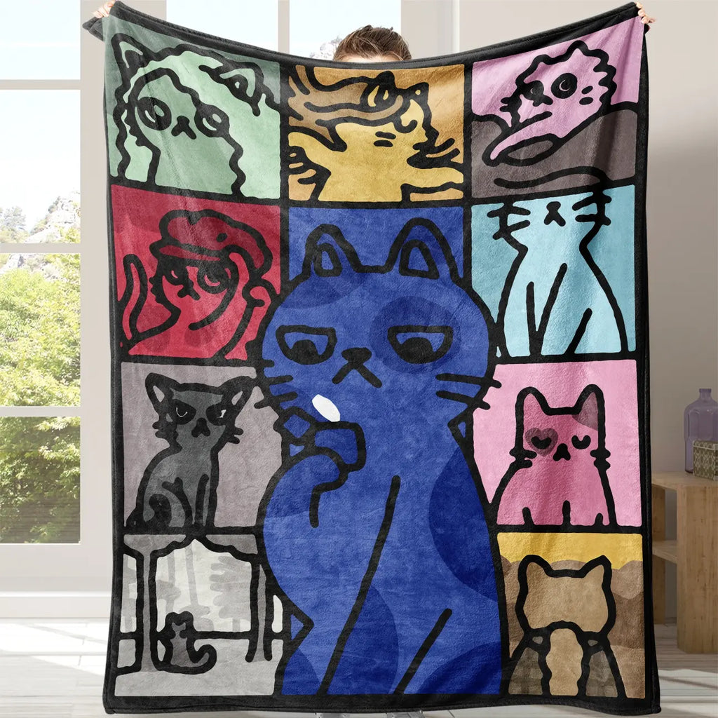Cat Pattern Flannel Blanket, 1 Count Soft Comfortable Cozy Graphic Throw Blanket with Storage Bag, Air-conditioned Room Blanket, Warm Nap Blanket for Home Office Travel, Cozy Blankets - View 3